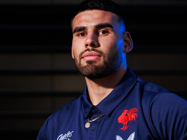 On Hold for Metro Mastheads only. No The Australian. No news.com.au.   Daily Telegraph. 11, September, 2023.Terrell May at the Sydney Roosters training session at Allianz Stadium, today.Picture: Justin Lloyd.