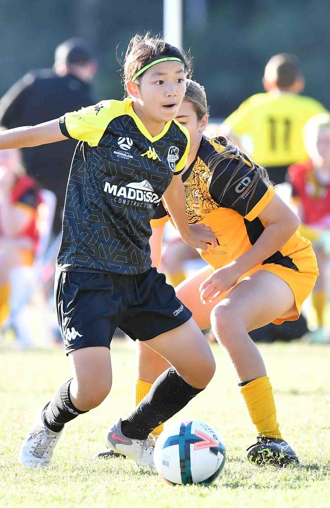 SOCCER: Junior football carnival, Maroochydore. Sunshine Coast Wanderers V Logan Lighting Maroon, junior girls. Picture: Patrick Woods.