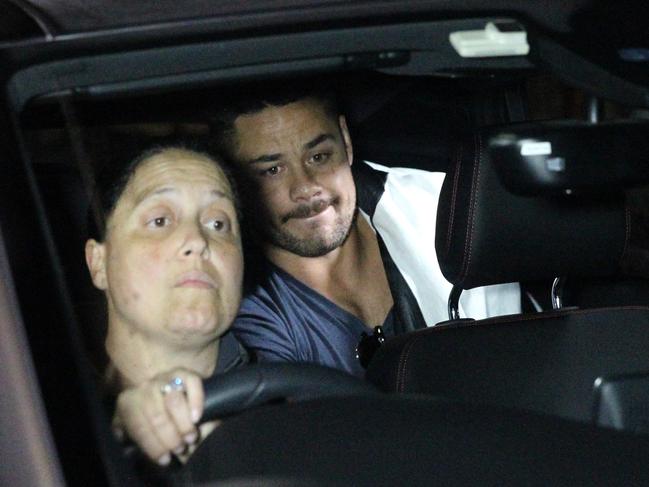 Jarryd Hayne is driven away from Ryde Police Station after he was bailed early on Tuesday morning. Picture: Bill Hearne