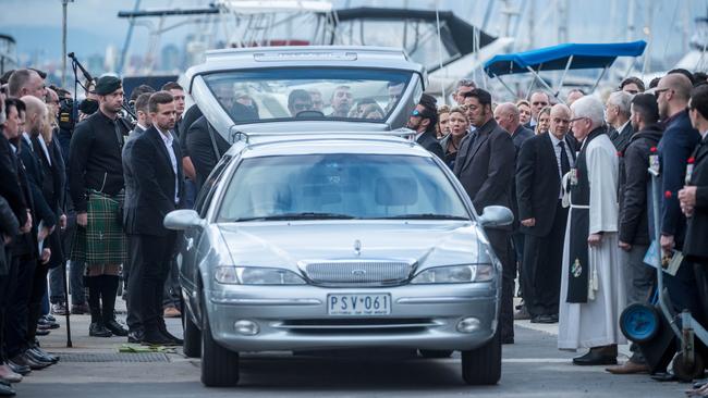 Mourners at Jesse Bird’s funeral. He took his own life on June 27. Picture: Jake Nowakowski