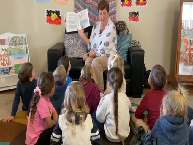 Suzie Carey, Managing Director and early education teacher reading "Saving Rainbows" to children at the Coraki CW Preschool on July 4, 2024. Picture: Supplied