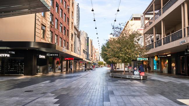 An empty Rundle Mall on March 28. Picture: Matt Loxton