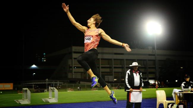 Long jumper Darcy Roper at the Queensland Athletics titles at the Queensland Sport and Athletics Centre. Picture: AAP/Sarah Marshall