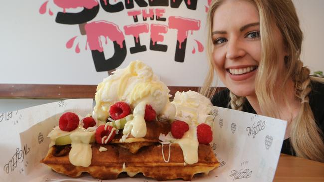 Oh My Waffle owner Jessica Hannagan with one of her creations. Picture Glenn Hampson