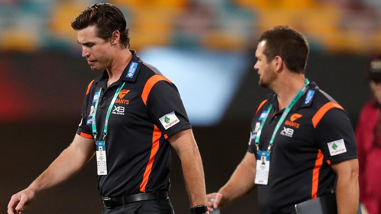 Lenny Hayes, left, during his time as an assistant coach at GWS. Picture: Michael Willson/AFL Photos