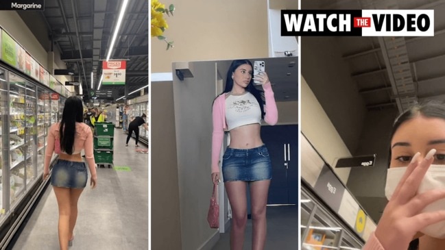 Influencer wears tiny outfit to Woolies