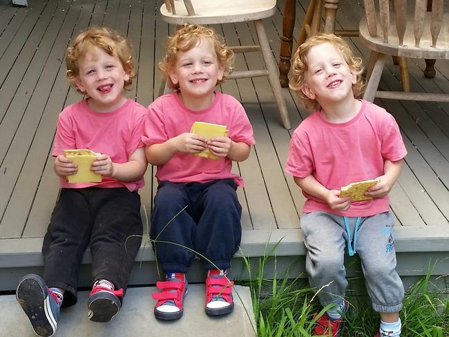 Triplets Grayson, Leon and Tiernan McGregor February 5 2016, aged about four.