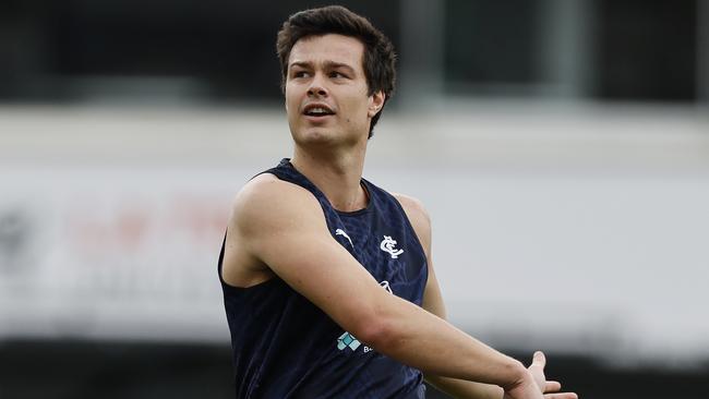 NCA. MELBOURNE, AUSTRALIA. August 31,   2024. AFL . Carlton training at Princes Park. Jack Silvagni of the Blues   during todays training session   . Pic: Michael Klein