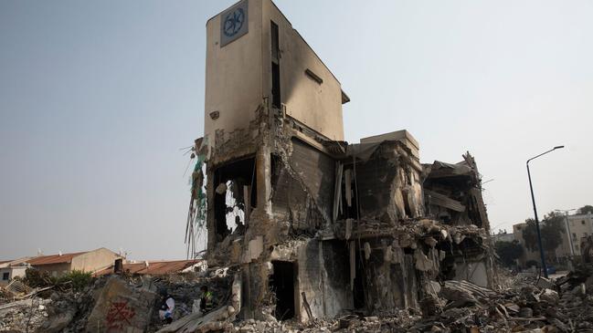 The ruins of a police station in Sderot, Israel, following a battle between Israeli troops and Hamas militants on Sunday. Picture: Getty Images