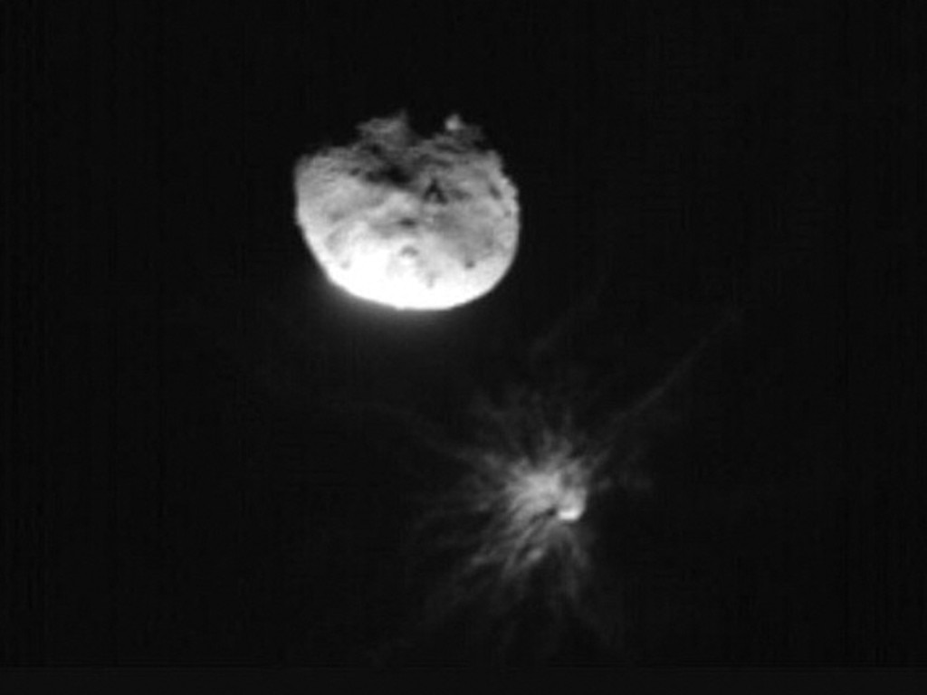 This image from the Italian Space Agency’s LICIACube captured NASA's Double Asteroid Redirection Test (DART) mission just before its closest approach to the Dimorphos asteroid on September 26, 2022. Picture: Handout/ASI/NASA/AFP