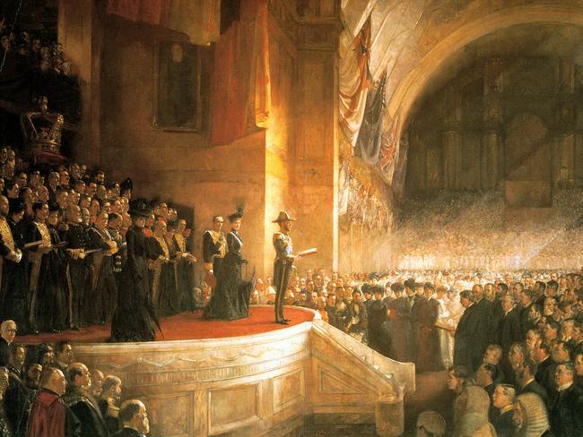 Art - painting - 'Opening of the First Federal Parliament of the Commonwealth of Australia by HRH The Duke of Cornwall and York (Later King Feorge V), May 9, 1901' by Tom Roberts (1903). 1900s historical federation/Artists/Roberts /Australia/History(Pic: courtesy of Parliament House Art Collection, Canberra, ACT. Photo credit: Bruce Moore)