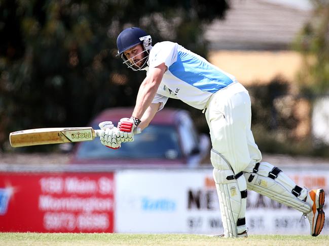 David Ross clips one to the leg side for Langwarrin. He’ll have a hit at Pines next season.