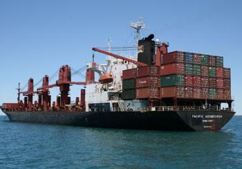 The Pacific Adventurer, the vessel from which the ammonium nitrate containers were lost in Moreton Bay.