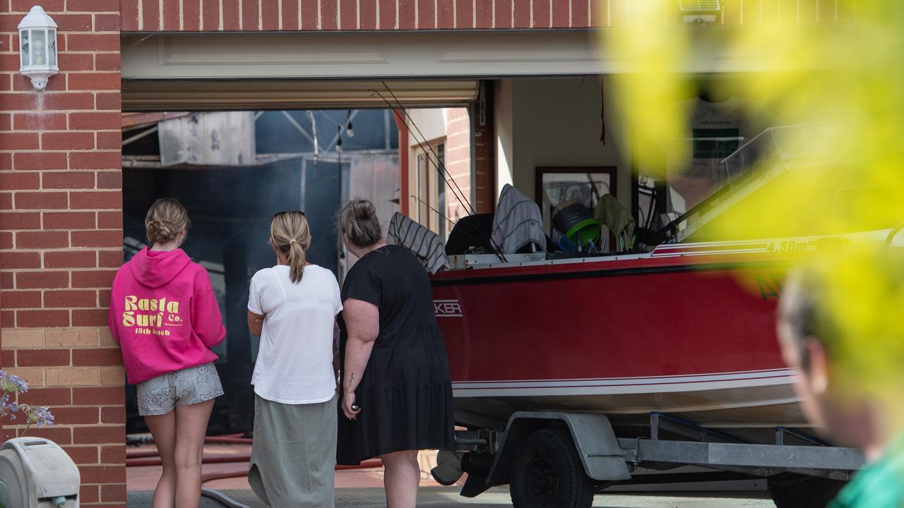 Fire has destroyed the back shed of Andy and Gail McDonald Drysdale home. Picture: Brad Fleet