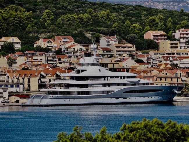 Luxury superyacht Mayan Queen IV, owned by Mexican billionaire Alberto Baillères, has been ordered to remain docked at the port of Argostoli until authorities interview all crew. Picture: Supplied