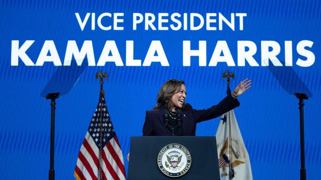 US Vice President Kamala Harris delivers the keynote speech at the American Federation of Teachers' 88th National Convention in Texas. Harris’s run to the presidency includes a carefully calibrated strategy. Picture: Brendan Smialowski / AFP.