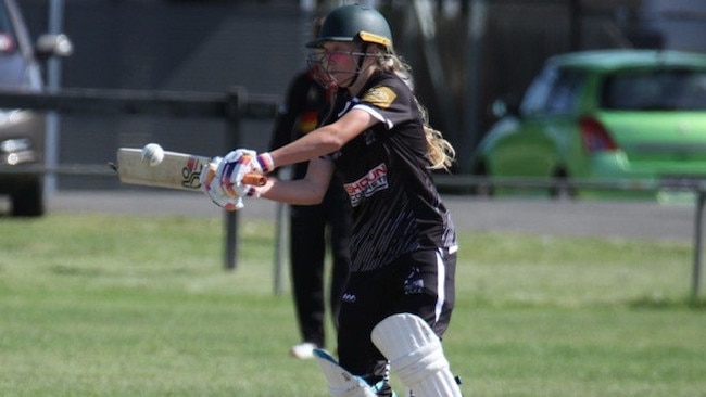 Rhyder Zdybel plays a cut shot for North Geelong. Picture: North Geelong CC.