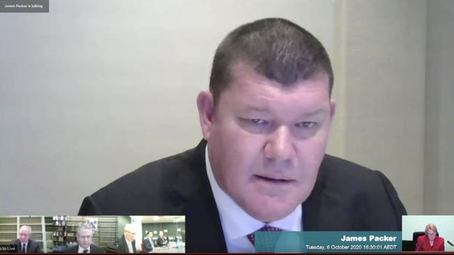 James Packer gives evidence before the NSW Casino Inquiry via video link. Picture: Supplied