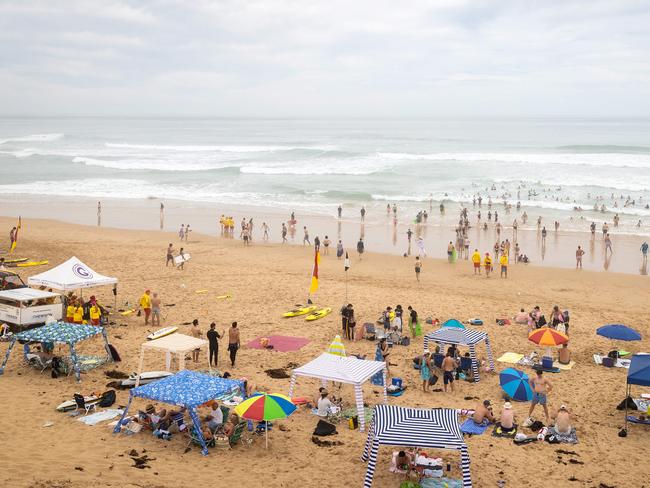 FINGAL, JANUARY 4, 2024: People enjoy Gunnamatta beach during an unexpected Victorian heatwave. Picture: Mark Stewart