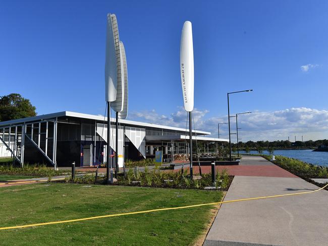 Sails at GPC's East Shores 1B development imprinted with the starting and finishing coordinates for the Brisbane to Gladstone Yacht Race.