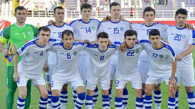 The Uzbekistan team that faced Japan at the Asian Cup.