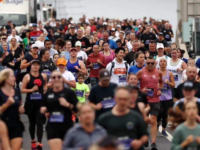 Big crowds pack the Bolte Bridge for the event. Picture: Michael Klein