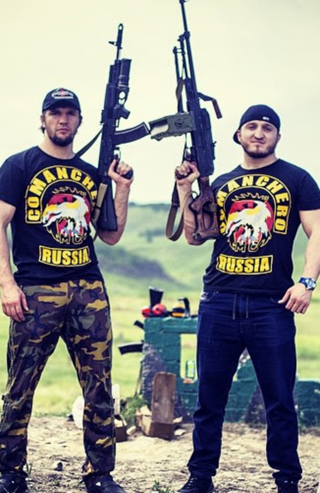 Bikies pictured at the Comanchero conference believed to have been held in Chechnya.