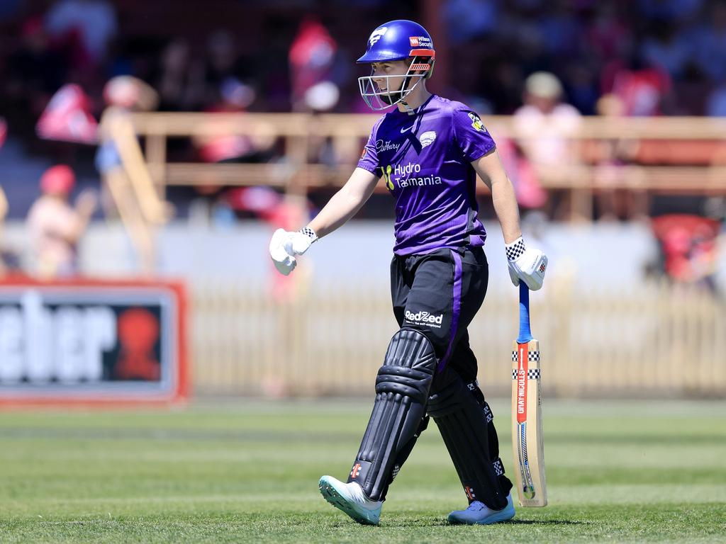 Elyse Villani of the Hurricanes walks off after the field after being caught out during a game against the Sydney Sixers in Sydney in 2022. Picture: Mark Evans/Getty Images