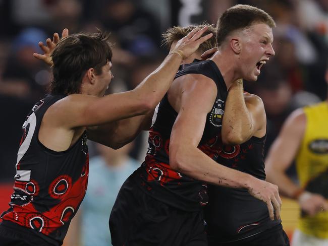 NCA. MELBOURNE, AUSTRALIA. May 23rd, 2025 . AFL Round 11.  Dreamtime at the GÃ Essendon vs Richmond at the MCG.   Angus clarke of the Bombers celebrates his 3rd goal           . Picture: Michael Klein