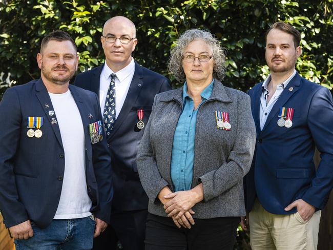 Anzac Day profiles (from left) Joshua Hawkins, Allan Traise, Liz Fitzgibbon and Sheldon Rogers, Tuesday, April 19, 2022. Picture: Kevin Farmer