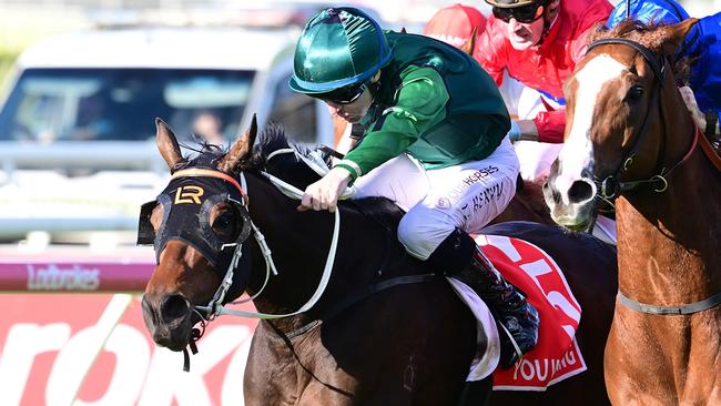 Kris Lees-trained filly You Wahng wins the Group 1 Queensland Oaks at Eagle Farm, with Tommy Berry riding. Picture: Grant Peters, Trackside Photography.