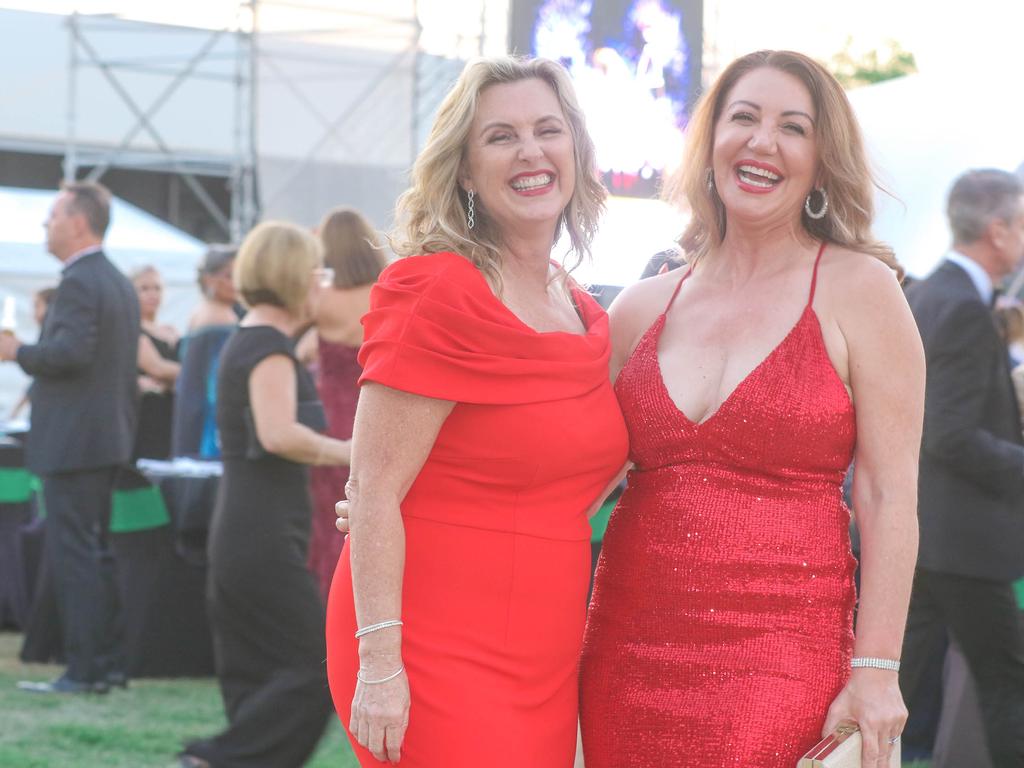 Louise Reynolds and Nathalie Campion at the Darwin Turf Club Gala Ball. Picture: Glenn Campbell