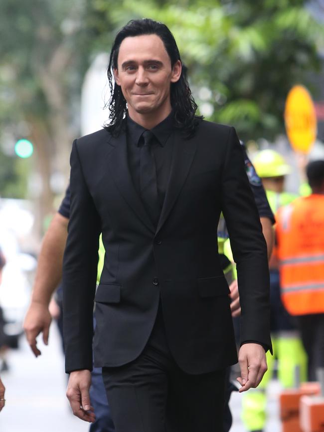 Tom Hiddleston dressed up as Loki in Brisbane. Picture: Steve Pohlner