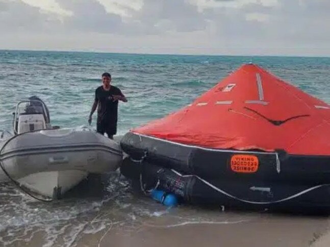 HMNZS Manawanui (A09) - one of only six active Royal New Zealand Navy ships - has sunk off of Samoa.. A RHIB and one of Manawanui 's liferafts. Credit: Samoa Fire and Emergency Services Authority