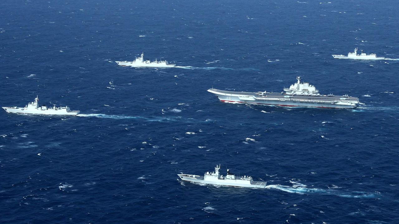 A Chinese Navy formation during military drills in the South China Sea in January 2017. Picture: STR/AFP/China OUT.