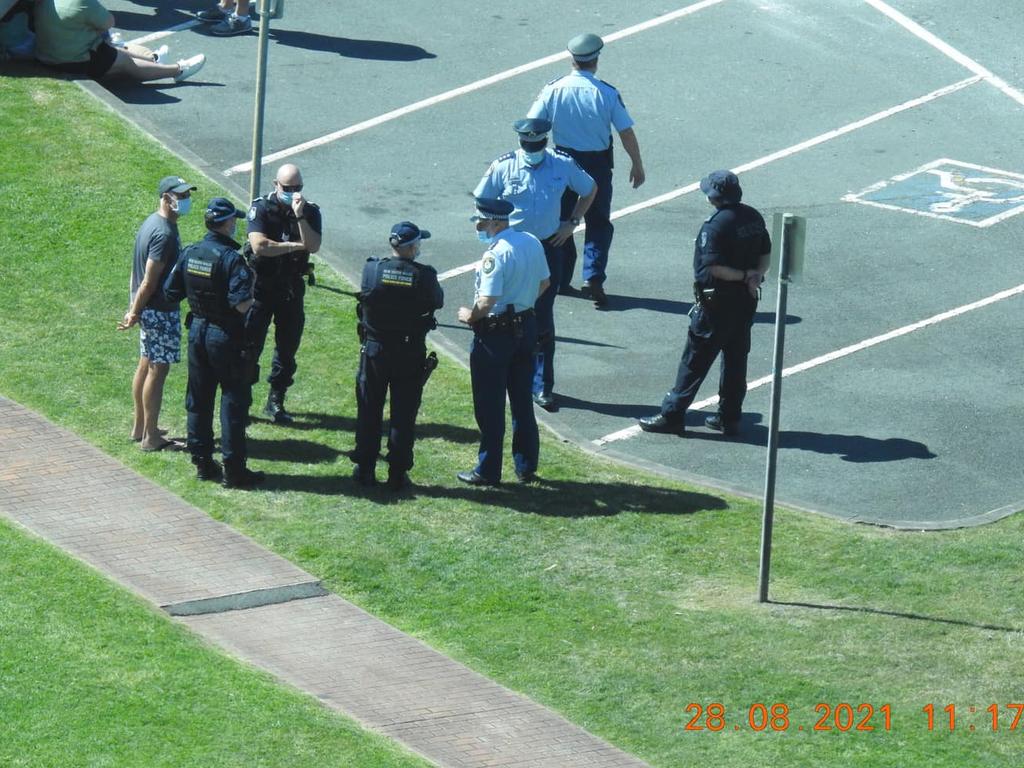 Police patrol the border of New South Wales and Queensland on Sunday morning.