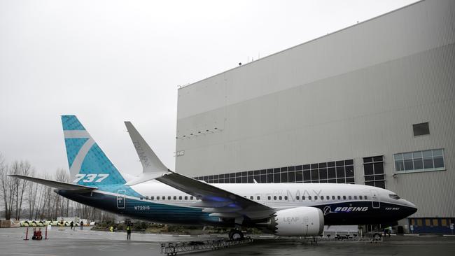 The first Boeing 737 MAX 7 is unveiled at Renton in  Washington state. Picture: Reuters