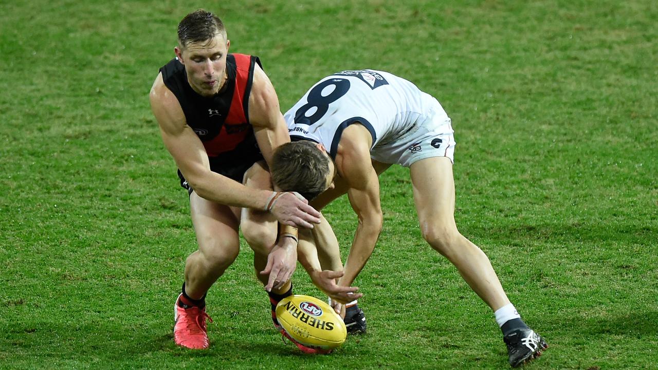 Callan Ward and Shaun McKernan compete for the ball …