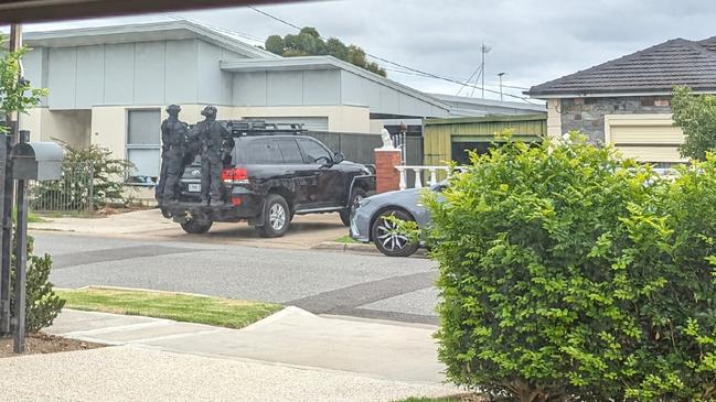 Police storming Phelivanidis’ Flinders Park property. Picture: Supplied