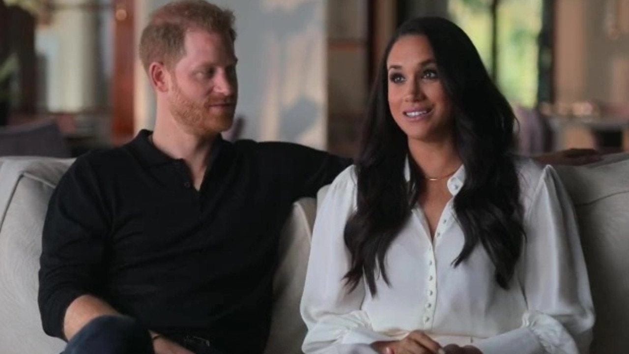 Teh trailer for Netflix’s Harry &amp; Meghan has been criticised for using footage that was nothing to do with the couple to suggests they were being hounded. Picture: Netflix.