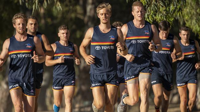 Jackson Hately (centre) during the Crows' 2km time trial on Saturday morning. Picture: Supplied.