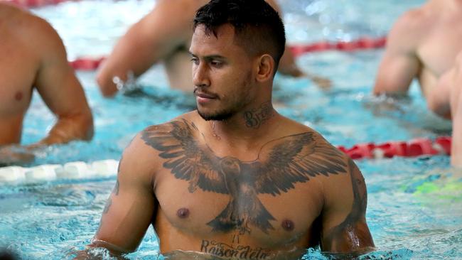 Ben Barba during a Cronulla Sharks recovery session at the Sutherland Leisure Centre. Picture: Gregg Porteous