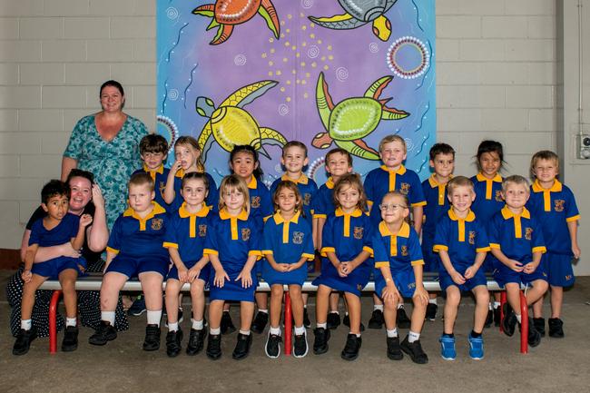 Mackay West State School 2022 Prep class. (L-R) Back row: Jaxon Baumann, Arabella, Elisa Solante, Chase Lyons, Chayse, Parker Mitchell, Liam Varela, Tyriq, Noah Primrose-Vatas-Simpson; front row: Hezekiah Mye, Cooper, Amarlia Reid, Tina Pajonk, Pippa Jenkins, Emily Pajonk, Louie, Ollie Anderson, Lucas Nott. Teacher: Jodie Coyne and Meg Evans.Picture: Michaela Harlow MKY2022PREP