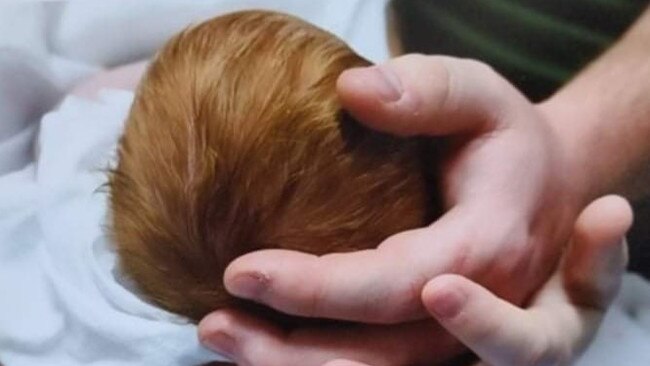 Nikki Hufton and Aaron Harrison of Bahrs Scrub hold the head of their daughter, Sophie, who was “born sleeping” in August. Picture: Heartfelt Photography