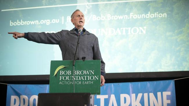 Bob Brown Foundation rally people in HobartÃ&#149;s City Hall for takayna/ Tarkine rainforests, Bob Brown speaks on the stage. Picture: Chris Kidd