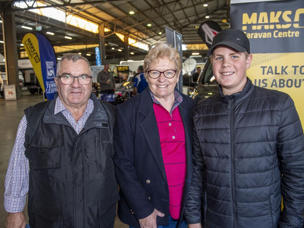 (from left) David, Shirley and Jayden Zanatta at the Queensland Outdoor Adventure Expo, Toowoomba Showgrounds. Friday, July 29, 2022. Picture: Nev Madsen.