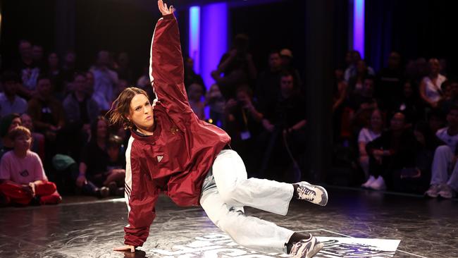 Dr Rachael Gunn aka Raygun competes in Bgirl final rounds of the 2023 WDSF Oceania Breaking Championships. (Photo by Mark Kolbe/Getty Images)