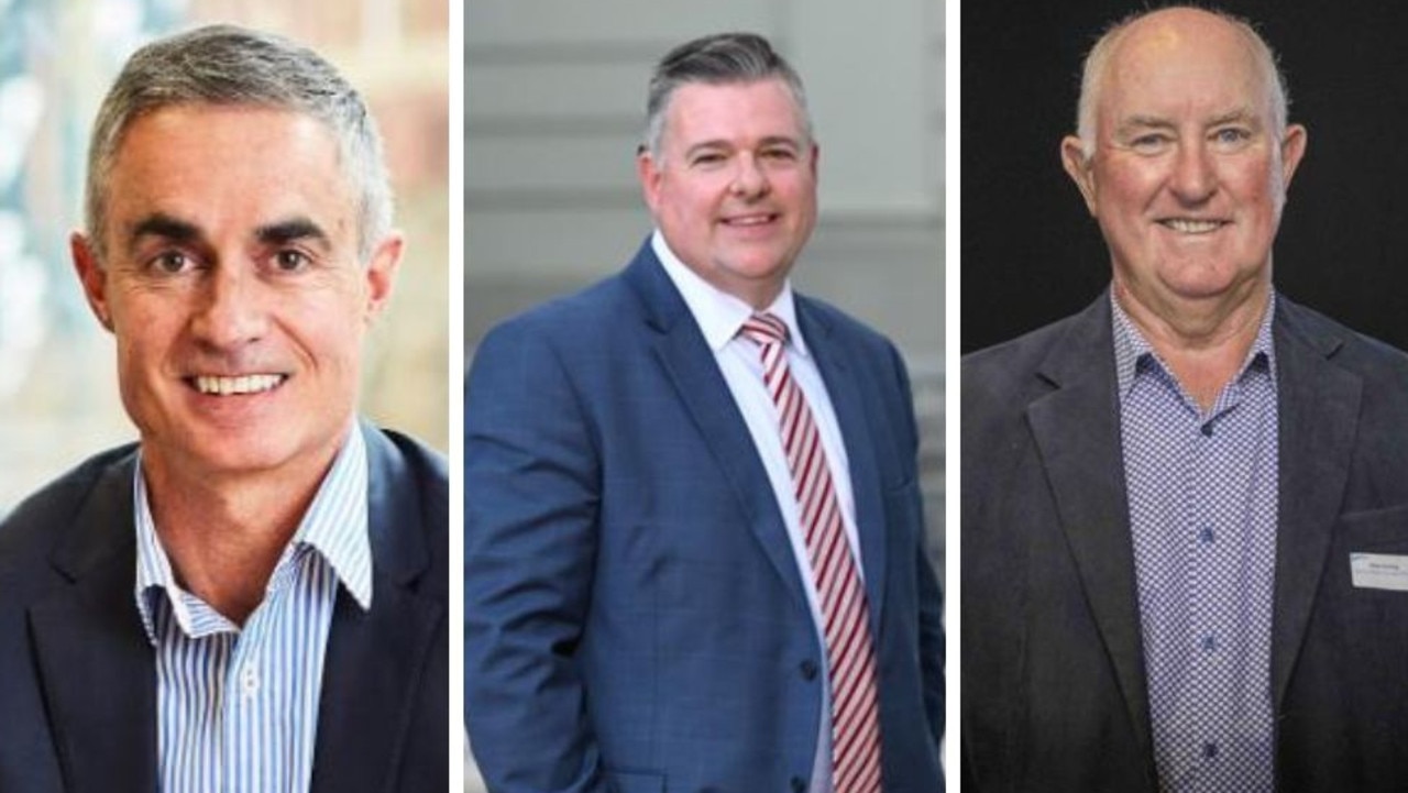 Geelong council monitors Mark Davies and Peter Dorling (left and right) and deputy mayor Anthony Aitken (centre).