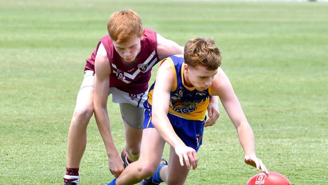 Jindalee player Cooper Stone goes for the ball. Saturday October 10, 2020 Picture, John Gass