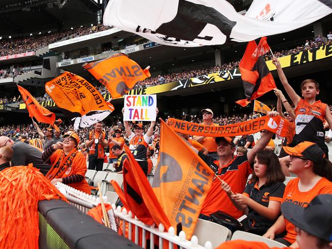 Diehard Giants fans at the MCG for last year’s preliminary final. Picture. Phil Hillyard